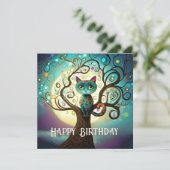 Pleine lune Whimsal Chat Artwork Carte Plat Annive (Debout devant)