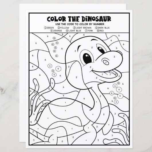 Plesiosaurus Dinosaur Coloration Page par nombre (Devant / Derrière)
