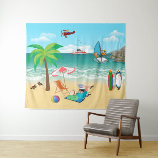 Plezier aan het strand wandkleed