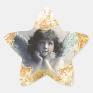 Plezier - Angel in een geel hart Ster Sticker