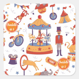 Plezier Carnaval Kinderen Verjaardagscircus Patter Vierkante Sticker