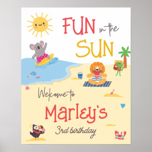 Plezier in de Sun Beach Animals Verjaardag Welkom Poster