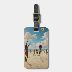 Plezier in de Sun Beach Volleybal olieverf, Bagagelabel
