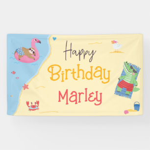 Plezier in de zon strand dieren Gelukkige verjaard Spandoek