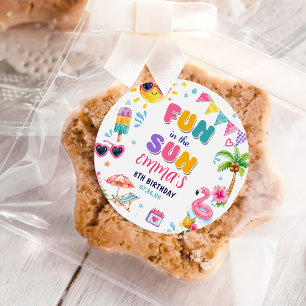 Plezier In De Zon Tropisch Strand Verjaardagsfeest Ronde Sticker