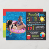 Plezier in de zon Zomer Zwembad Party Chalkboard F Kaart (Voorkant / Achterkant)