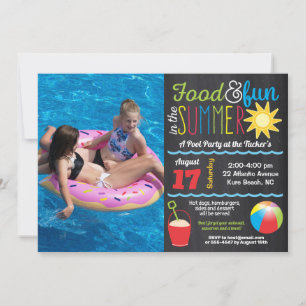 Plezier in de zon Zomer Zwembad Party Chalkboard F Kaart