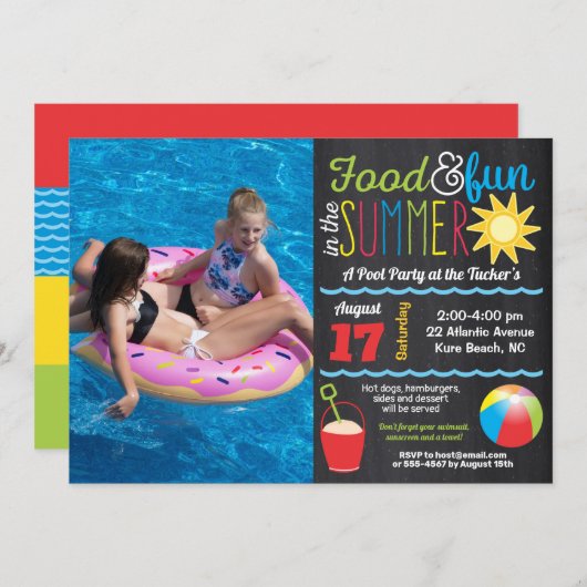 Plezier in de zon Zomer zwembadfeestje schoolbord Kaart (Voorkant / Achterkant)