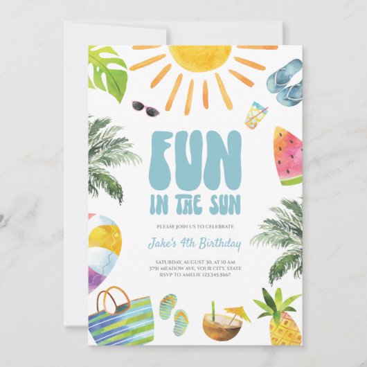 Plezier in het Zonnezwembad Verjaardagsfeestuitnod Kaart (Voorkant)