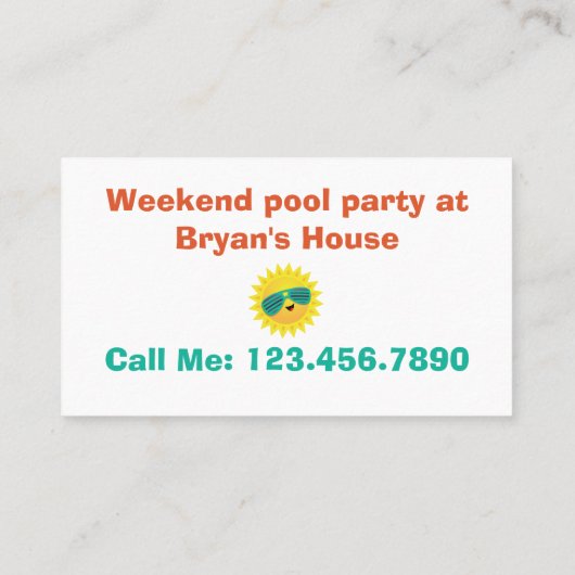 Plezier Laten we spelen Kind Pool Party Playdate K Visitekaartje (Achterkant)
