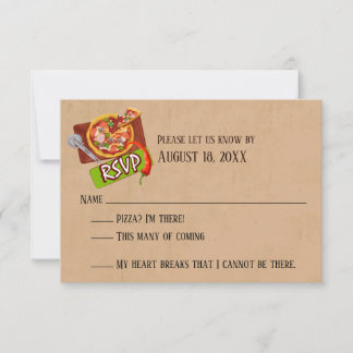 Plezier Liefde en Pizza Huwelijk RSVP Kaarten Kaartje