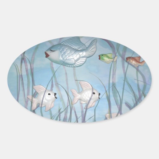 Plezier met Chalkware Fish waterverf stijl Ovale Sticker (Voorkant)