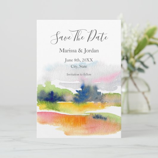 'Plezier met waterverfstreken' Abstract Save T Save The Date (Staand voorkant)