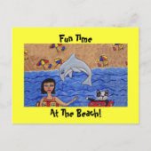 Plezier op het strand met mijn kat Briefkaart (Voorkant)
