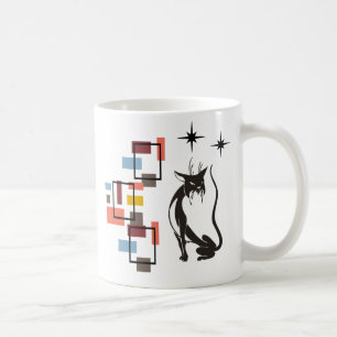 Plezier Retro Kitty Midden Eeuwse Vierkanten Kat Koffiemok
