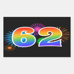 Plezier Vuurwerk + Regenboog Patroon "62" Evenemen Rechthoekige Sticker