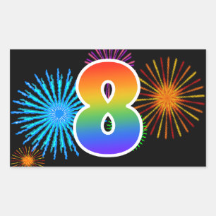Plezier Vuurwerk + Regenboog Patroon "8" Evenement Rechthoekige Sticker