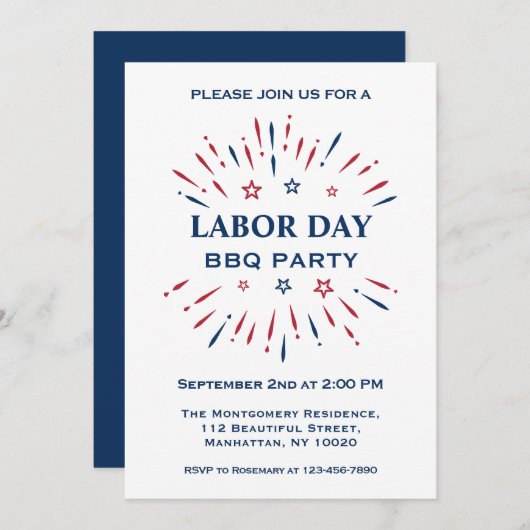 Plezier Vuurwerk Rood Wit Blauw Labor Day BBQ Fees Kaart (Voorkant / Achterkant)