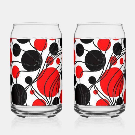 Plezier Zwart en Rood Art Deco Print Kan Glas Set (Voorkant)
