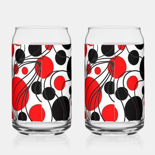 Plezier Zwart en Rood Art Deco Print Kan Glas Set (Rechts)