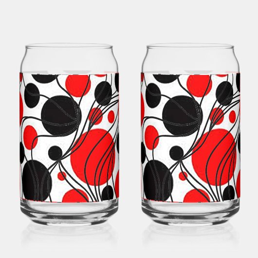 Plezier Zwart en Rood Art Deco Print Kan Glas Set (Achterkant)