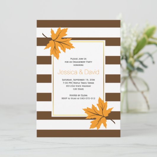 Plezierbladeren en strepen bruiloft kaart (Staand voorkant)