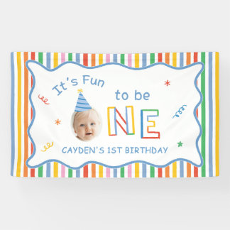 Plezierig om één retro kleurrijke jongen 1e verjaa spandoek