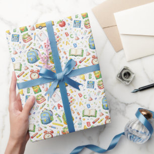 Plezierig weer naar school – Watercolorpatroon voo Cadeaupapier