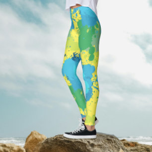 Plezierige Abstract Turquoise Gele Kleur Spatten V Leggings