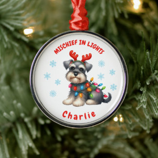 Plezierige Aquarel Miniatuur Schnauzer Sneeuwvlokk Metalen Ornament