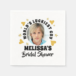 Plezierige Bruidegom Gezicht Foto Gouden Harten Br Servet