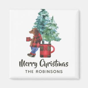 Plezierige Buffalo Plaid Houthakkersbeer Kerstmis Magneet