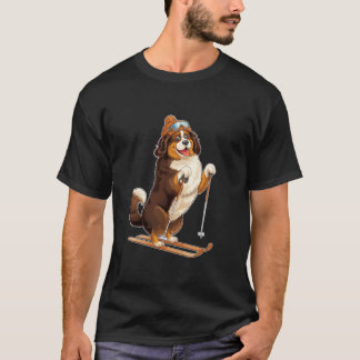 Plezierige Cartoon Hond Genietend van Skien T-shirt