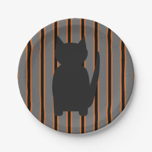 Plezierige en chique Halloween Zwarte Silhouet Kat Papieren Bordje