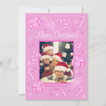 Plezierige en Feestelijke Roze Doodle Kerstkaart