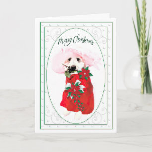 Plezierige Gouden Doodle Hond Kerstmis, Poinsettia Kaart