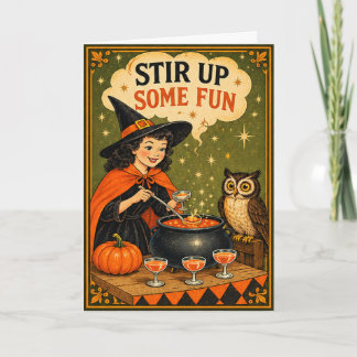 Plezierige Heks & Uil Vintage Halloween Kaart