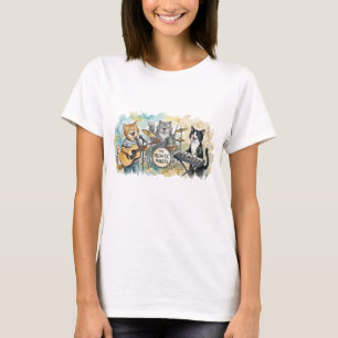 Plezierige Kat Band Muziek Piano Drums Toetsenbord T-shirt