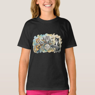 Plezierige Kat Band Muziek Piano Drums Toetsenbord T-shirt