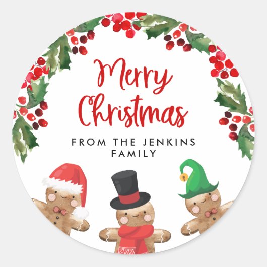 Plezierige Kerst Holly Sticker (Voorkant)