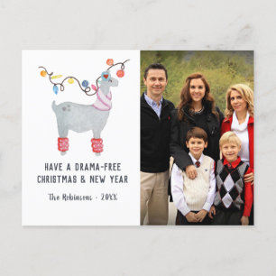 Plezierige Lama-thema Kerst Familie Foto Feestdagenkaart