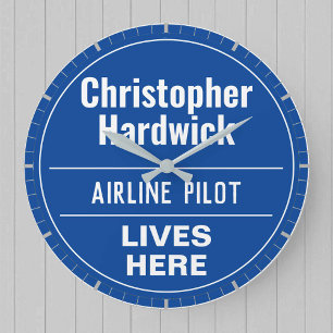 Plezierige luchtvaartpiloot wandplaquette stijl grote klok