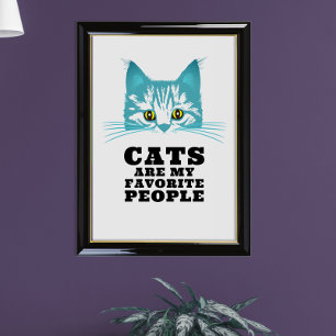 Plezierige Moderne Sarcastische Turquoise Kat Zwar Poster