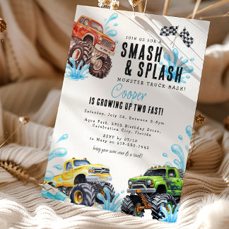 Plezierige Monster Truck 2e Verjaardag Zwembad Fee Kaart