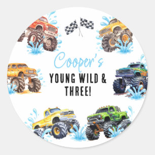 Plezierige Monster Truck 3e Verjaardag Zwembad Fee Ronde Sticker