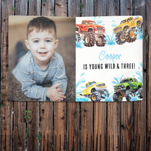 Plezierige Monstertruck Foto 3e Verjaardag Zwembad Spandoek