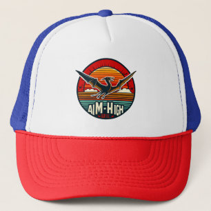 Plezierige Retro Vliegende Dinosaurus met Zonsonde Trucker Pet