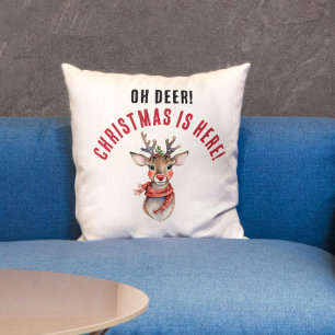 Plezierige Rode En Witte Kerstmis Rudolph Rendier Kussen