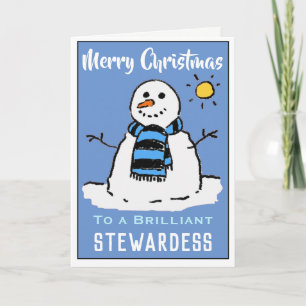 Plezierige Sneeuwman Kerstkaart voor een Stewardes Feestdagen Kaart