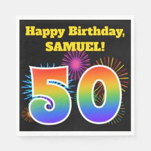 Plezierige Vuurwerk + Regenboog Patroon "50" Verja Servet